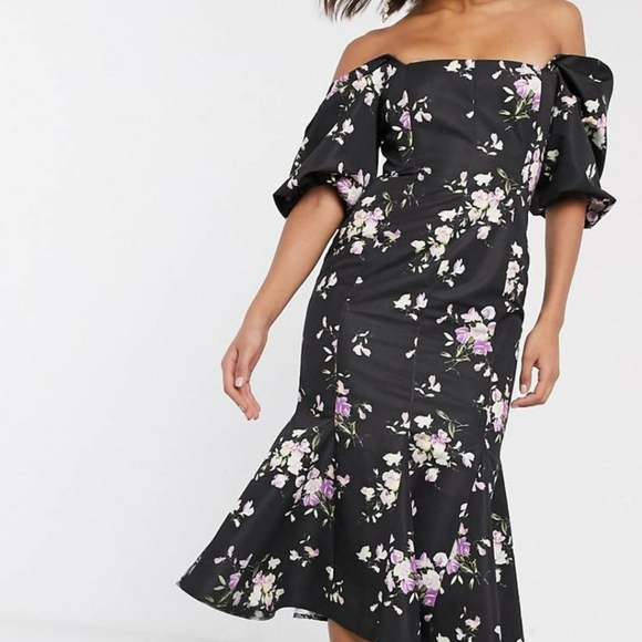 ASOS DESIGN Structured Puff Sleeve Midi Dress - Picture 1 of 3